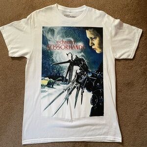 Edward Scissorhands Movie Poster Johnny Depp White Graphic T-Shirt Mens Size Med